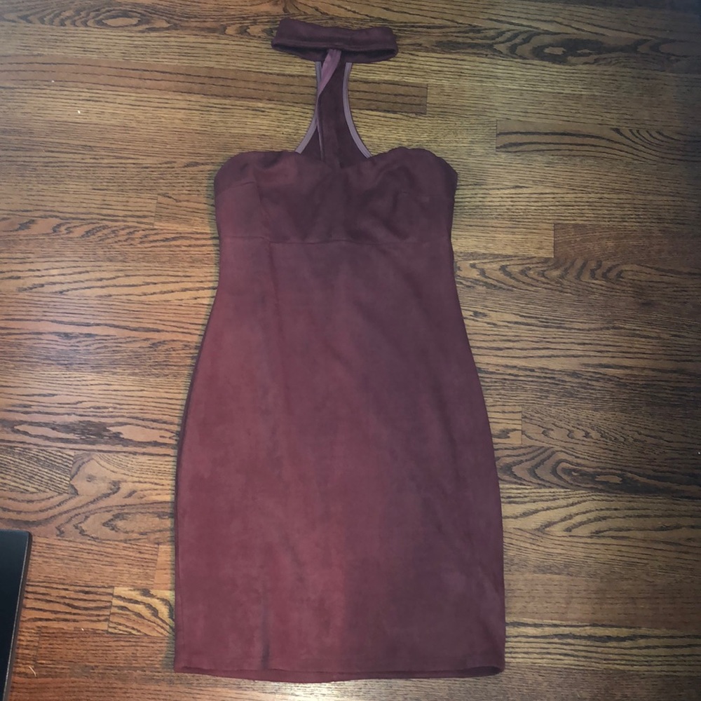 Brand- Blanc Noir. Maroon suede dress w neck piece
